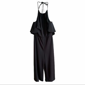 Karlie Black Ruffle Detail Halter Jumpsuit
